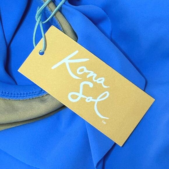 KONA SOL One Piece Bikini Ruched Ruffle Swim V-Neck Full Coverage Blue 22 - Picture 11 of 13